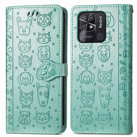 Funda de Cuero Cartera con Soporte Patron de Moda Carcasa S03D para Xiaomi Redmi 10 India Verde