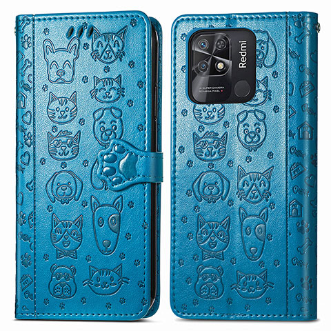 Funda de Cuero Cartera con Soporte Patron de Moda Carcasa S03D para Xiaomi Redmi 10 Power Azul