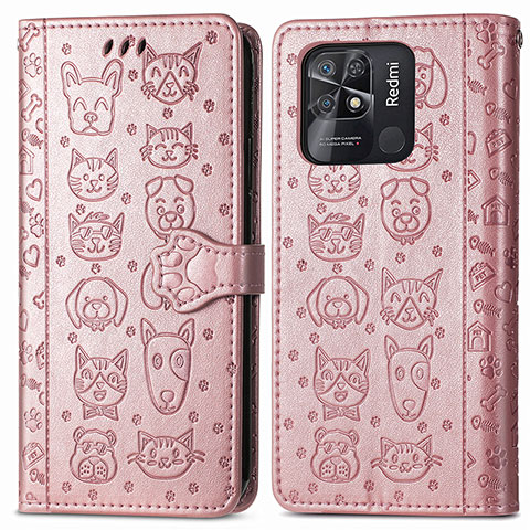 Funda de Cuero Cartera con Soporte Patron de Moda Carcasa S03D para Xiaomi Redmi 10 Power Oro Rosa