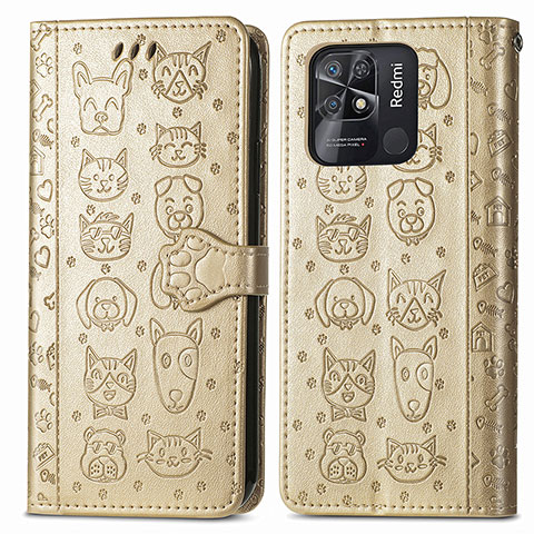 Funda de Cuero Cartera con Soporte Patron de Moda Carcasa S03D para Xiaomi Redmi 10C 4G Oro