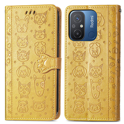 Funda de Cuero Cartera con Soporte Patron de Moda Carcasa S03D para Xiaomi Redmi 11A 4G Amarillo