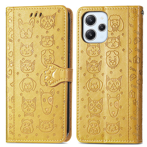 Funda de Cuero Cartera con Soporte Patron de Moda Carcasa S03D para Xiaomi Redmi 12 4G Amarillo