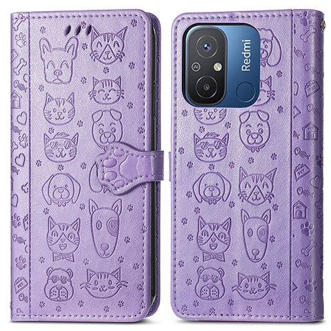 Funda de Cuero Cartera con Soporte Patron de Moda Carcasa S03D para Xiaomi Redmi 12C 4G Morado