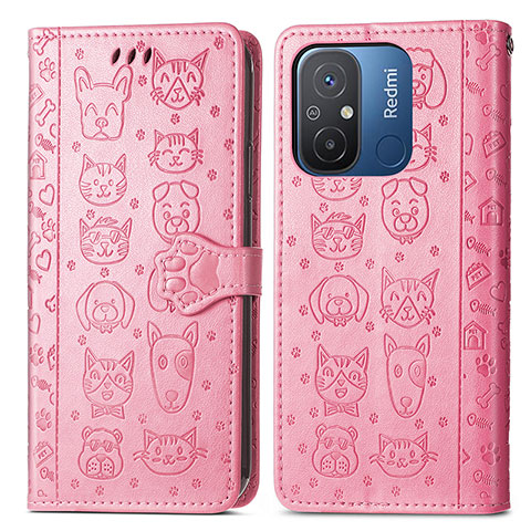 Funda de Cuero Cartera con Soporte Patron de Moda Carcasa S03D para Xiaomi Redmi 12C 4G Oro Rosa