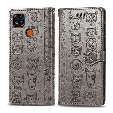 Funda de Cuero Cartera con Soporte Patron de Moda Carcasa S03D para Xiaomi Redmi 9 Activ Gris