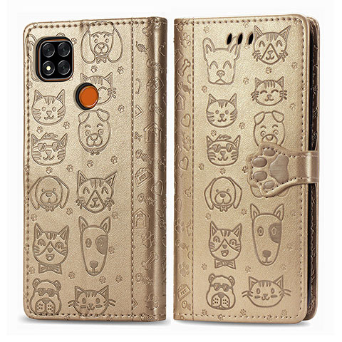 Funda de Cuero Cartera con Soporte Patron de Moda Carcasa S03D para Xiaomi Redmi 9 Activ Oro