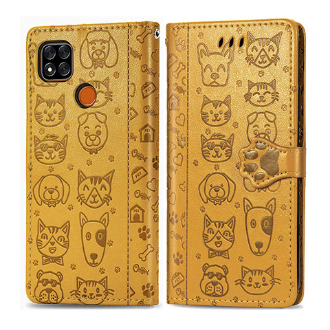 Funda de Cuero Cartera con Soporte Patron de Moda Carcasa S03D para Xiaomi Redmi 9 India Amarillo