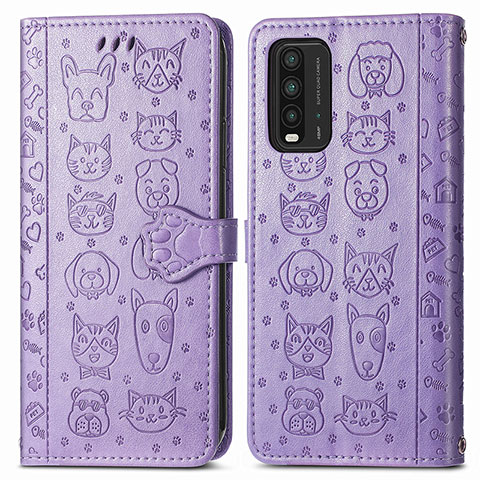 Funda de Cuero Cartera con Soporte Patron de Moda Carcasa S03D para Xiaomi Redmi 9 Power Morado