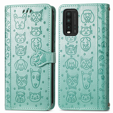 Funda de Cuero Cartera con Soporte Patron de Moda Carcasa S03D para Xiaomi Redmi 9 Power Verde