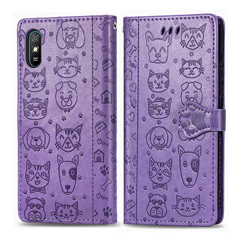 Funda de Cuero Cartera con Soporte Patron de Moda Carcasa S03D para Xiaomi Redmi 9A Morado