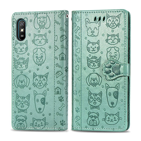 Funda de Cuero Cartera con Soporte Patron de Moda Carcasa S03D para Xiaomi Redmi 9A Verde