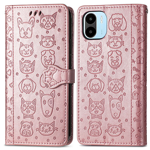 Funda de Cuero Cartera con Soporte Patron de Moda Carcasa S03D para Xiaomi Redmi A1 Oro Rosa