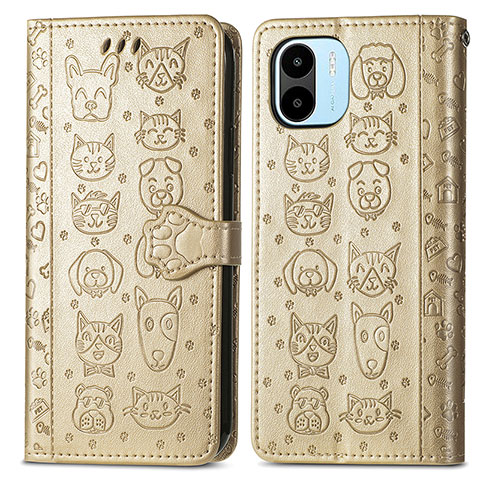 Funda de Cuero Cartera con Soporte Patron de Moda Carcasa S03D para Xiaomi Redmi A2 Plus Oro