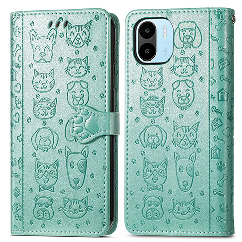 Funda de Cuero Cartera con Soporte Patron de Moda Carcasa S03D para Xiaomi Redmi A2 Plus Verde