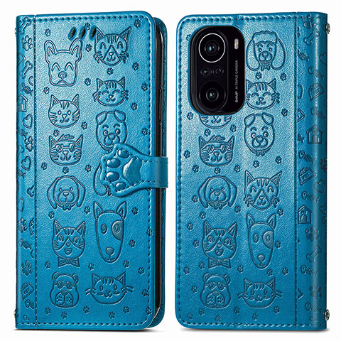 Funda de Cuero Cartera con Soporte Patron de Moda Carcasa S03D para Xiaomi Redmi K40 5G Azul