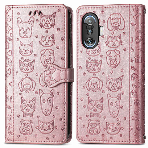 Funda de Cuero Cartera con Soporte Patron de Moda Carcasa S03D para Xiaomi Redmi K40 Gaming 5G Oro Rosa