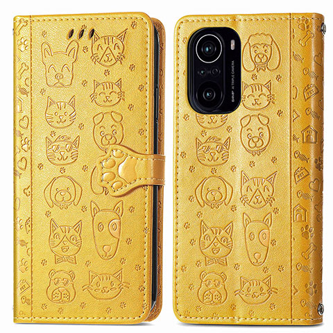 Funda de Cuero Cartera con Soporte Patron de Moda Carcasa S03D para Xiaomi Redmi K40 Pro 5G Amarillo