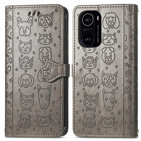 Funda de Cuero Cartera con Soporte Patron de Moda Carcasa S03D para Xiaomi Redmi K40 Pro 5G Gris