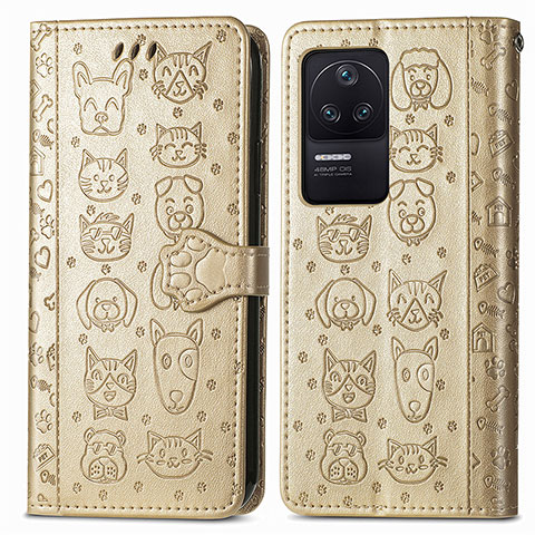 Funda de Cuero Cartera con Soporte Patron de Moda Carcasa S03D para Xiaomi Redmi K40S 5G Oro