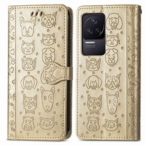 Funda de Cuero Cartera con Soporte Patron de Moda Carcasa S03D para Xiaomi Redmi K50 5G Oro