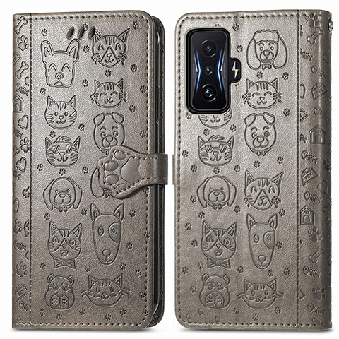 Funda de Cuero Cartera con Soporte Patron de Moda Carcasa S03D para Xiaomi Redmi K50 Gaming 5G Gris