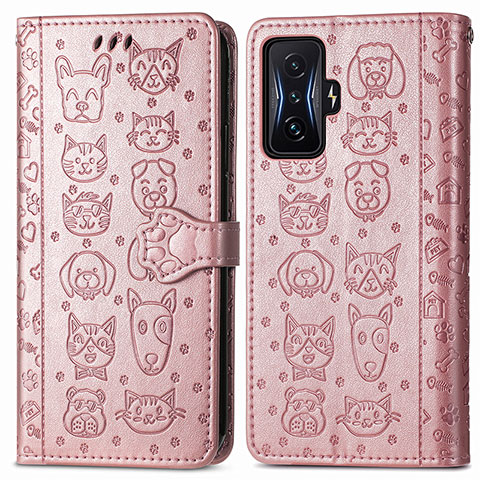 Funda de Cuero Cartera con Soporte Patron de Moda Carcasa S03D para Xiaomi Redmi K50 Gaming AMG F1 5G Oro Rosa