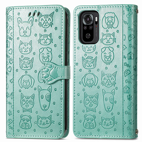 Funda de Cuero Cartera con Soporte Patron de Moda Carcasa S03D para Xiaomi Redmi Note 10 4G Verde