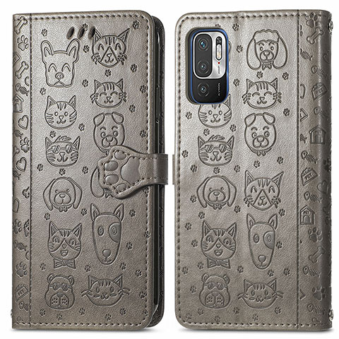 Funda de Cuero Cartera con Soporte Patron de Moda Carcasa S03D para Xiaomi Redmi Note 10 5G Gris