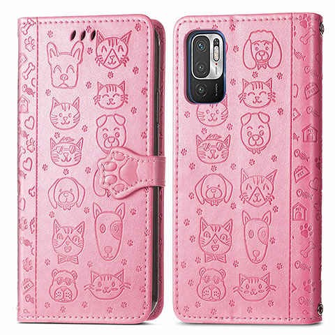 Funda de Cuero Cartera con Soporte Patron de Moda Carcasa S03D para Xiaomi Redmi Note 10 JE 5G Rosa