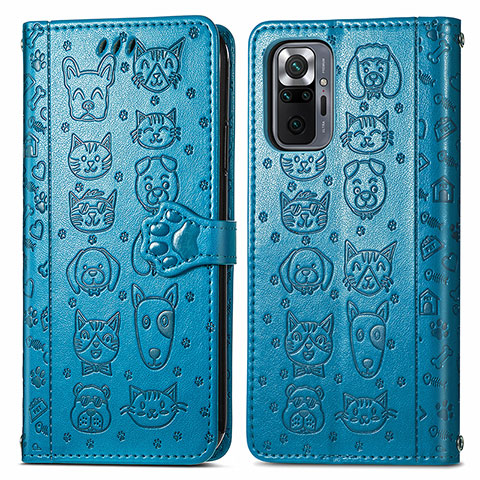 Funda de Cuero Cartera con Soporte Patron de Moda Carcasa S03D para Xiaomi Redmi Note 10 Pro 4G Azul