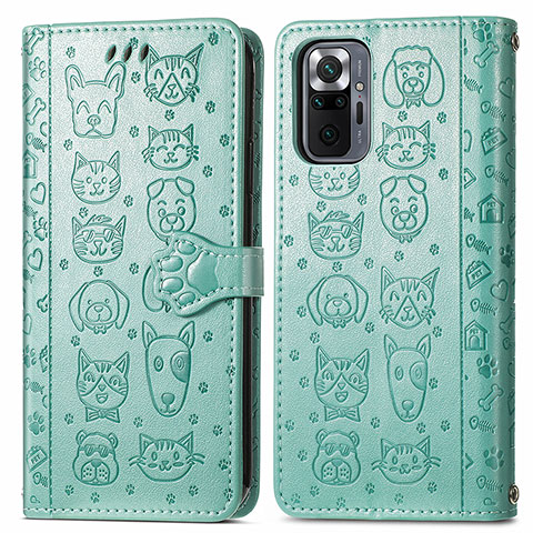 Funda de Cuero Cartera con Soporte Patron de Moda Carcasa S03D para Xiaomi Redmi Note 10 Pro 4G Verde