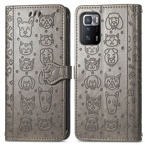 Funda de Cuero Cartera con Soporte Patron de Moda Carcasa S03D para Xiaomi Redmi Note 10 Pro 5G Gris