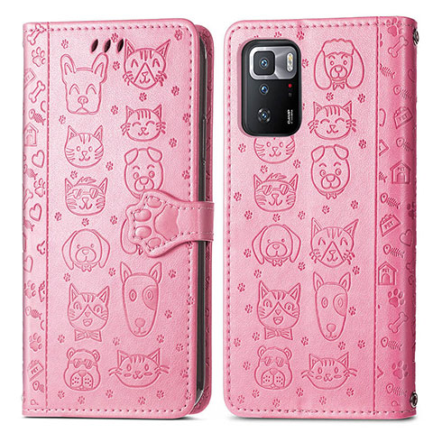 Funda de Cuero Cartera con Soporte Patron de Moda Carcasa S03D para Xiaomi Redmi Note 10 Pro 5G Rosa