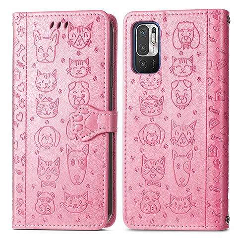 Funda de Cuero Cartera con Soporte Patron de Moda Carcasa S03D para Xiaomi Redmi Note 10T 5G Rosa