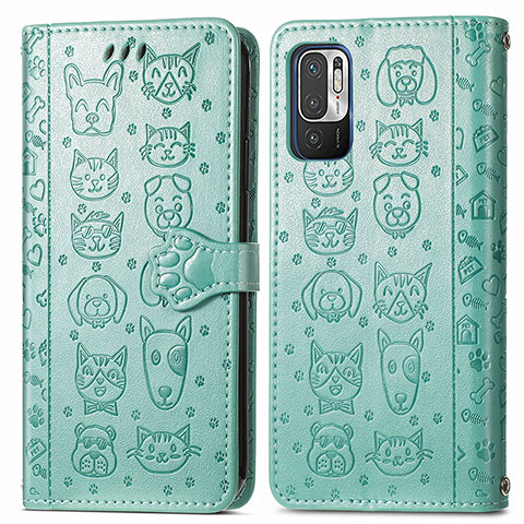 Funda de Cuero Cartera con Soporte Patron de Moda Carcasa S03D para Xiaomi Redmi Note 10T 5G Verde