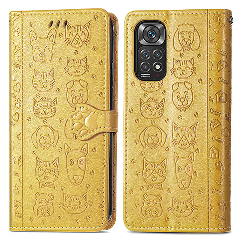 Funda de Cuero Cartera con Soporte Patron de Moda Carcasa S03D para Xiaomi Redmi Note 11 4G (2022) Amarillo