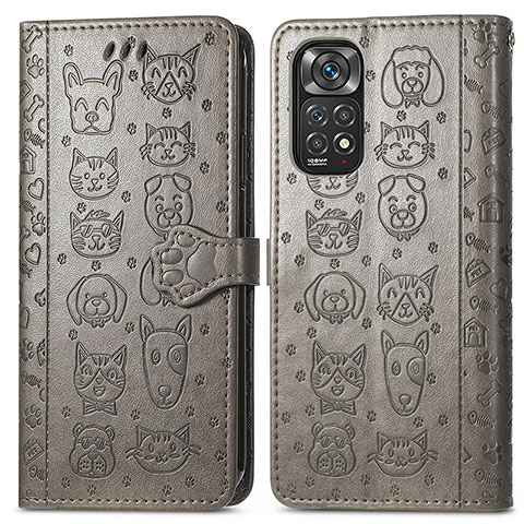 Funda de Cuero Cartera con Soporte Patron de Moda Carcasa S03D para Xiaomi Redmi Note 11 Pro 5G Gris