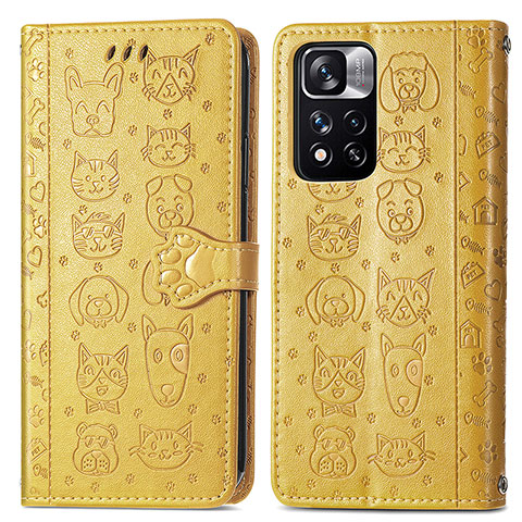 Funda de Cuero Cartera con Soporte Patron de Moda Carcasa S03D para Xiaomi Redmi Note 11 Pro+ Plus 5G Amarillo