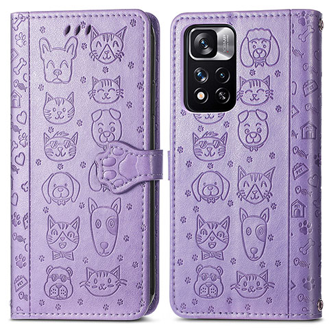 Funda de Cuero Cartera con Soporte Patron de Moda Carcasa S03D para Xiaomi Redmi Note 11 Pro+ Plus 5G Morado