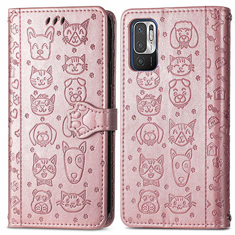 Funda de Cuero Cartera con Soporte Patron de Moda Carcasa S03D para Xiaomi Redmi Note 11 SE 5G Oro Rosa