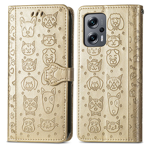 Funda de Cuero Cartera con Soporte Patron de Moda Carcasa S03D para Xiaomi Redmi Note 11T Pro 5G Oro