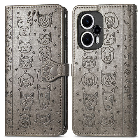 Funda de Cuero Cartera con Soporte Patron de Moda Carcasa S03D para Xiaomi Redmi Note 12 Turbo 5G Gris