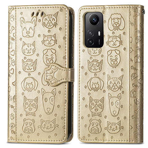 Funda de Cuero Cartera con Soporte Patron de Moda Carcasa S03D para Xiaomi Redmi Note 12S Oro