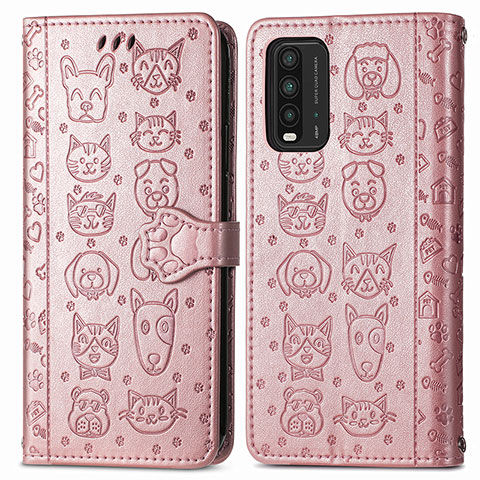 Funda de Cuero Cartera con Soporte Patron de Moda Carcasa S03D para Xiaomi Redmi Note 9 4G Rosa