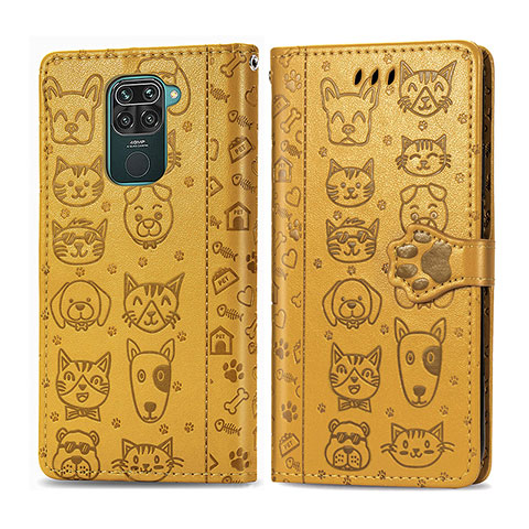 Funda de Cuero Cartera con Soporte Patron de Moda Carcasa S03D para Xiaomi Redmi Note 9 Amarillo