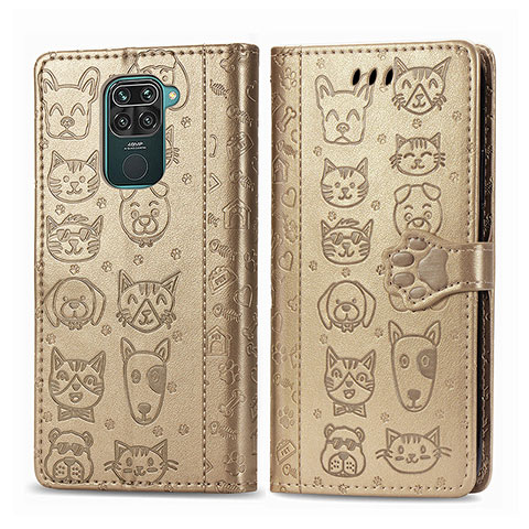 Funda de Cuero Cartera con Soporte Patron de Moda Carcasa S03D para Xiaomi Redmi Note 9 Oro