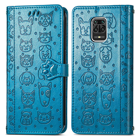 Funda de Cuero Cartera con Soporte Patron de Moda Carcasa S03D para Xiaomi Redmi Note 9 Pro Azul