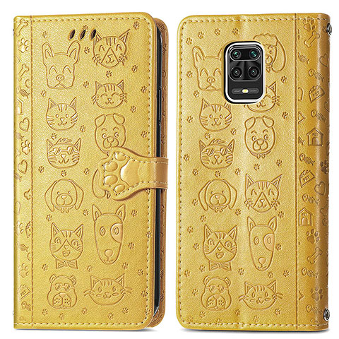 Funda de Cuero Cartera con Soporte Patron de Moda Carcasa S03D para Xiaomi Redmi Note 9 Pro Max Amarillo