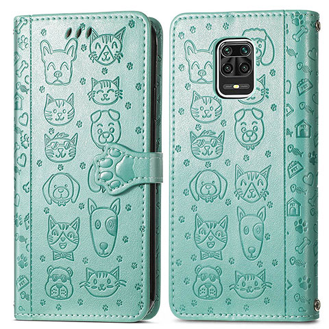 Funda de Cuero Cartera con Soporte Patron de Moda Carcasa S03D para Xiaomi Redmi Note 9 Pro Verde