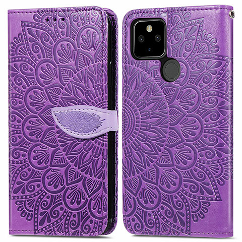 Funda de Cuero Cartera con Soporte Patron de Moda Carcasa S04D para Google Pixel 5a 5G Morado